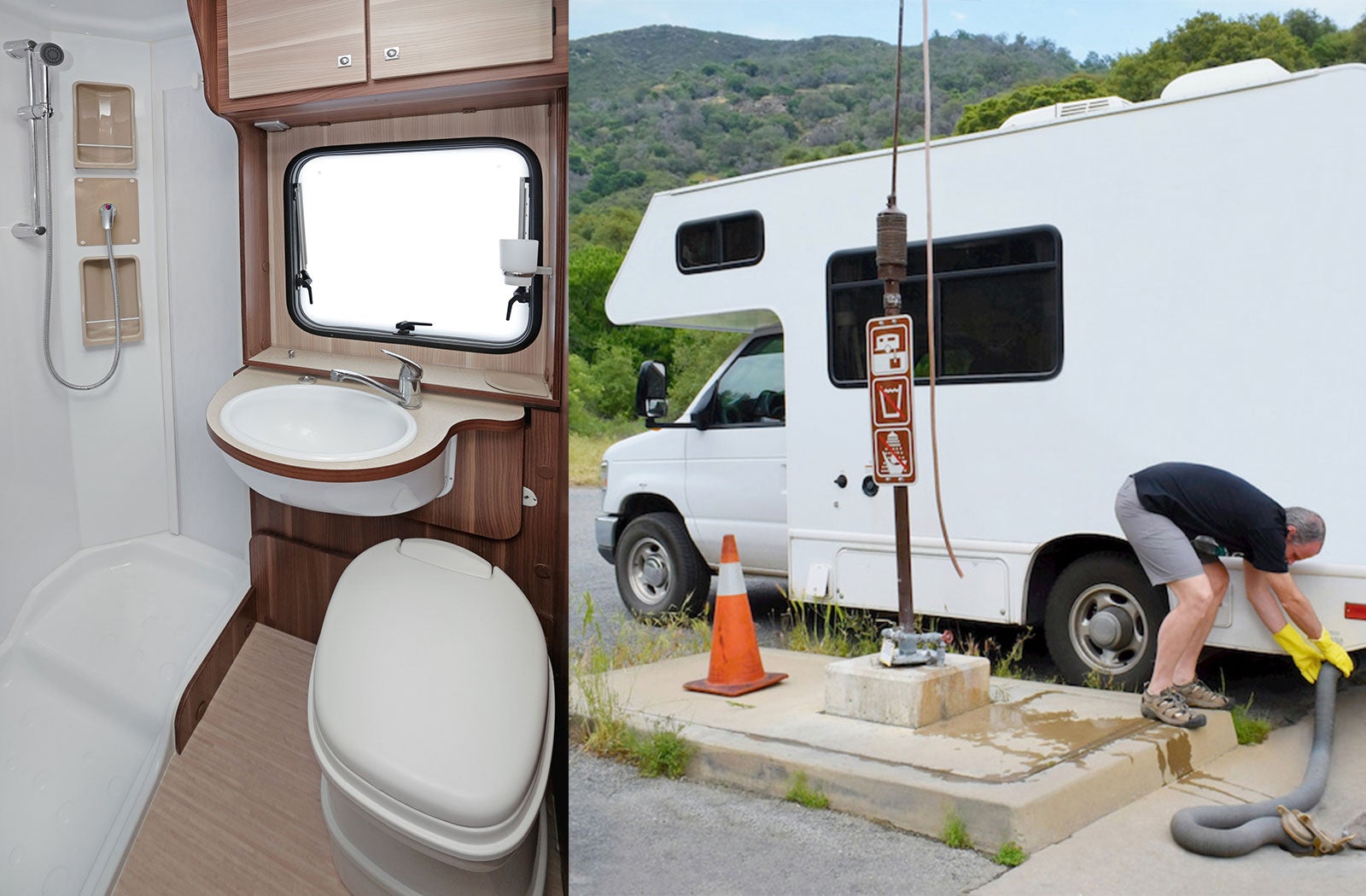 Portable RV/camper toilet and holding tank setup in Lake Charles, Louisiana