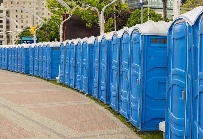 Seasonal porta potty units set up at a Lake Charles, Louisiana venue