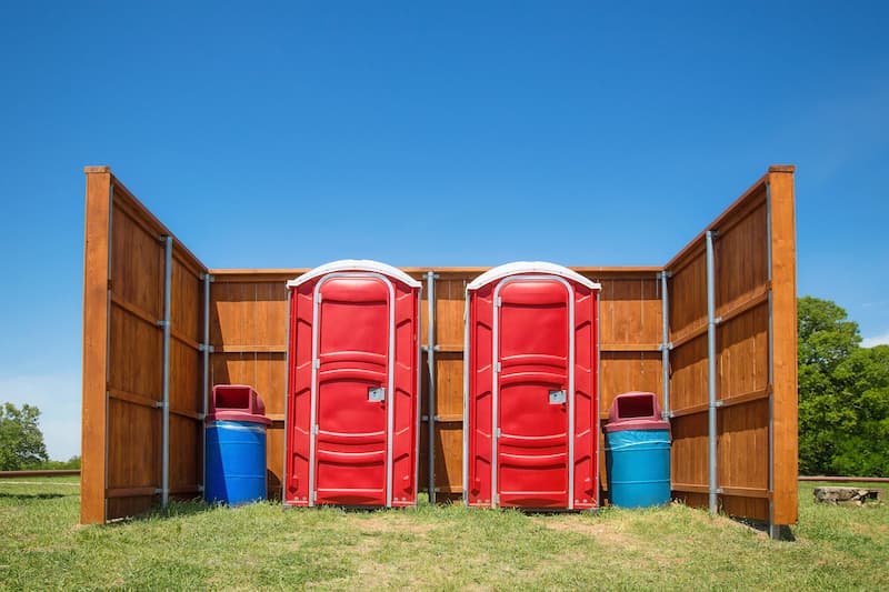 Short-term porta potty units staged for delivery in Lake Charles, Louisiana